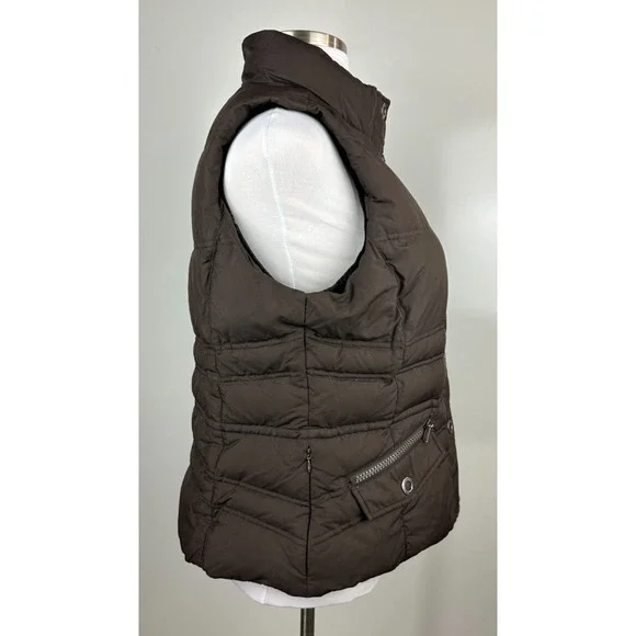 Eddie Bauer Goose Down Puffer Vest Women's XL Brown Quilted Snap Zip Pockets - Picture 6 of 8
